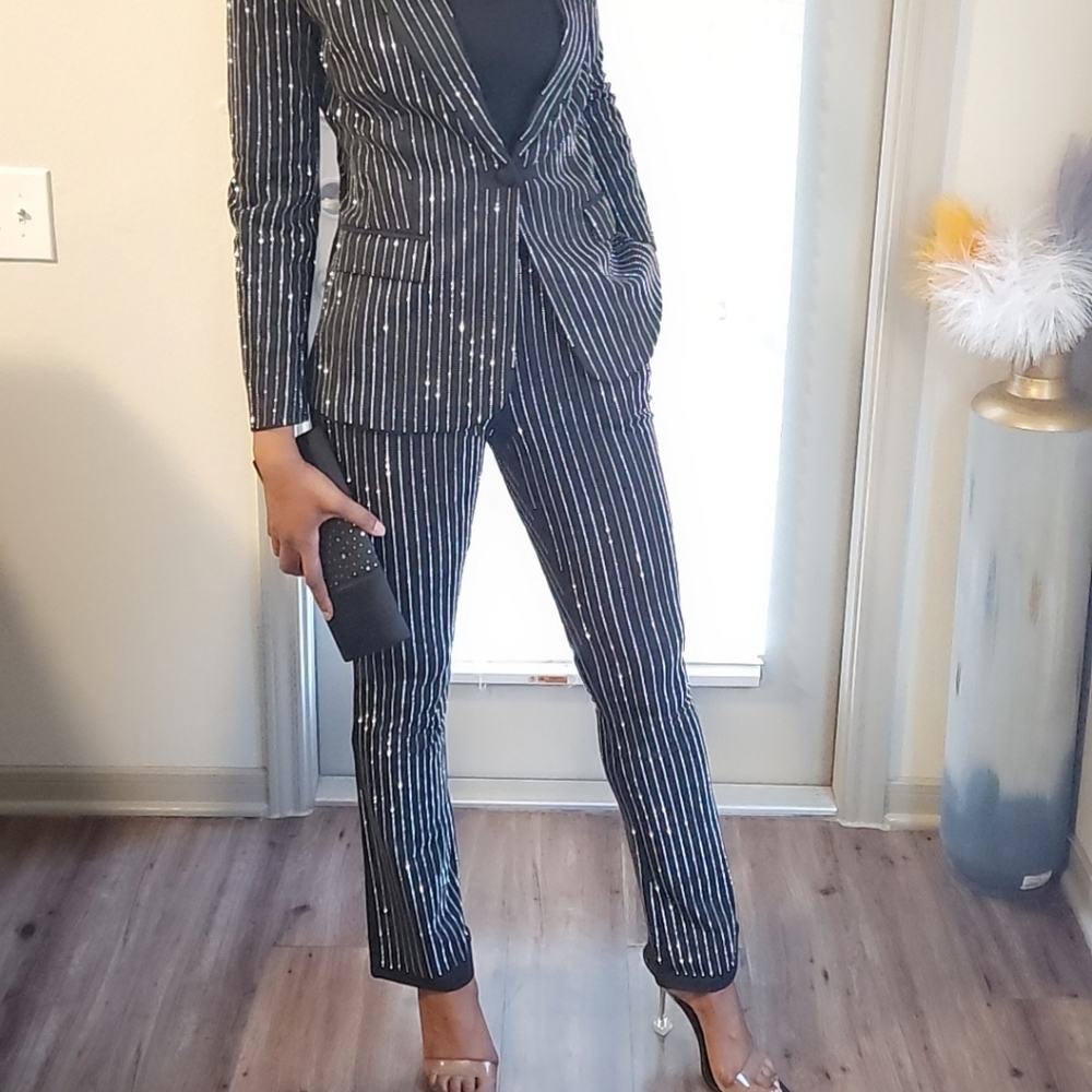 Rhinestone Pinstripe Pants - Picture 2 of 8